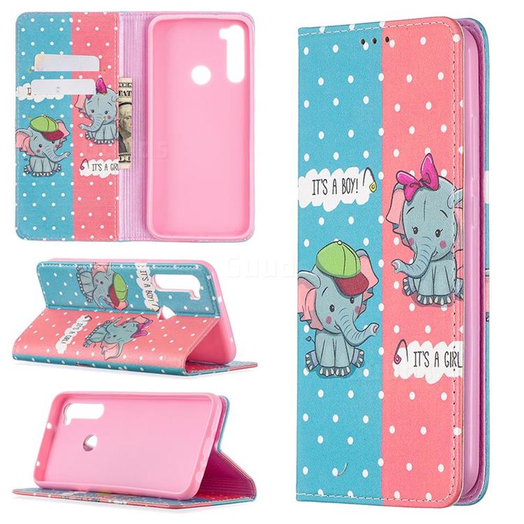 Elephant Boy and Girl Slim Magnetic Attraction Wallet Flip Cover for Mi Xiaomi Redmi Note 8T