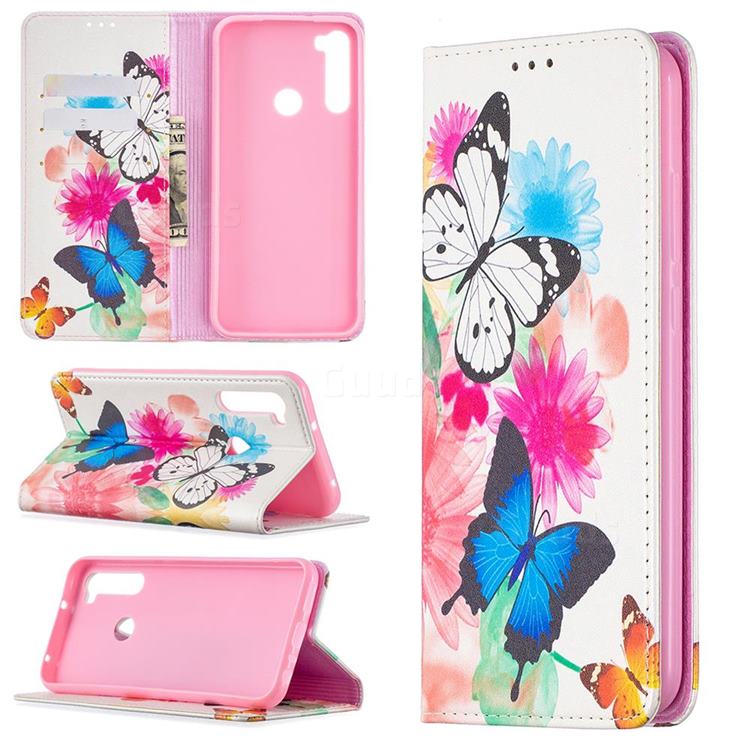 Flying Butterflies Slim Magnetic Attraction Wallet Flip Cover for Mi Xiaomi Redmi Note 8T
