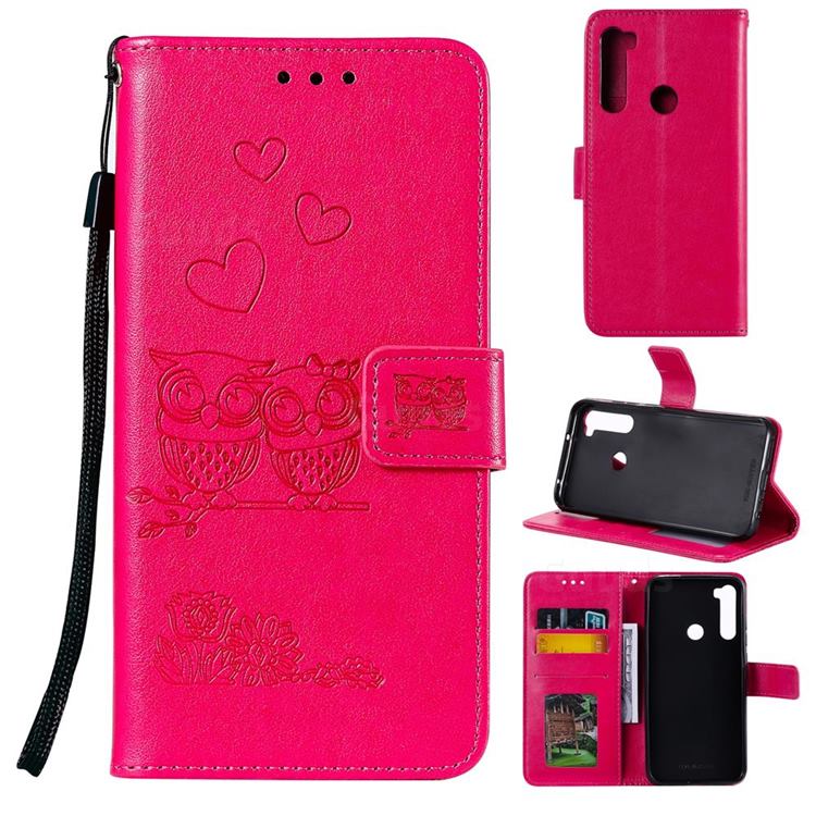 Embossing Owl Couple Flower Leather Wallet Case for Mi Xiaomi Redmi Note 8T - Red