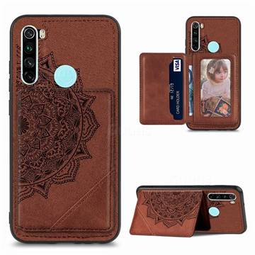 Mandala Flower Cloth Multifunction Stand Card Leather Phone Case for Mi Xiaomi Redmi Note 8T - Brown