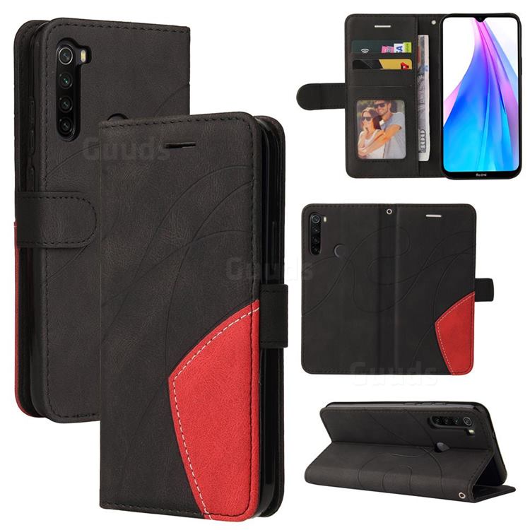 Luxury Two-color Stitching Leather Wallet Case Cover for Mi Xiaomi Redmi Note 8T - Black