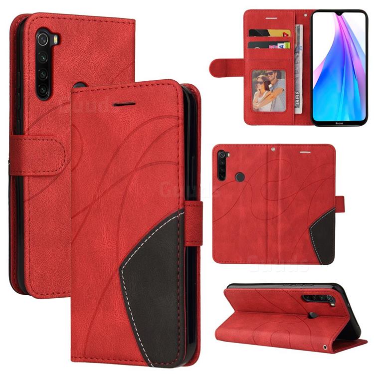 Luxury Two-color Stitching Leather Wallet Case Cover for Mi Xiaomi Redmi Note 8T - Red