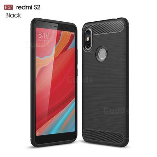 Luxury Carbon Fiber Brushed Wire Drawing Silicone TPU Back Cover for Mi Xiaomi Redmi S2 (Redmi Y2) - Black