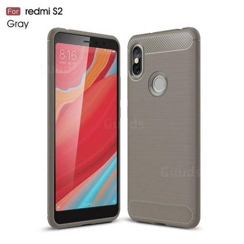 Luxury Carbon Fiber Brushed Wire Drawing Silicone TPU Back Cover for Mi Xiaomi Redmi S2 (Redmi Y2) - Gray