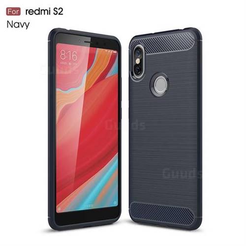 Luxury Carbon Fiber Brushed Wire Drawing Silicone TPU Back Cover for Mi Xiaomi Redmi S2 (Redmi Y2) - Navy