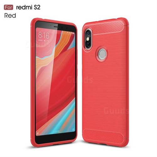 Luxury Carbon Fiber Brushed Wire Drawing Silicone TPU Back Cover for Mi Xiaomi Redmi S2 (Redmi Y2) - Red