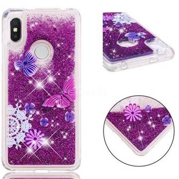 Purple Flower Butterfly Dynamic Liquid Glitter Quicksand Soft TPU Case for Mi Xiaomi Redmi S2 (Redmi Y2)