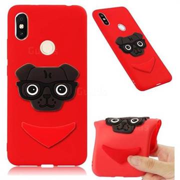 Glasses Dog Soft 3D Silicone Case for Mi Xiaomi Redmi S2 (Redmi Y2) - Red