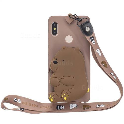 Brown Bear Neck Lanyard Zipper Wallet Silicone Case for Mi Xiaomi Redmi S2 (Redmi Y2)