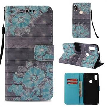 Blue Flower 3D Painted Leather Wallet Case for Mi Xiaomi Redmi S2 (Redmi Y2)