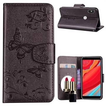 Embossing Butterfly Morning Glory Mirror Leather Wallet Case for Mi Xiaomi Redmi S2 (Redmi Y2) - Silver Gray