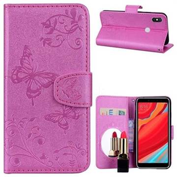 Embossing Butterfly Morning Glory Mirror Leather Wallet Case for Mi Xiaomi Redmi S2 (Redmi Y2) - Rose