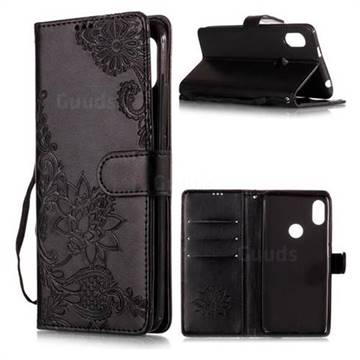 Intricate Embossing Lotus Mandala Flower Leather Wallet Case for Mi Xiaomi Redmi S2 (Redmi Y2) - Black