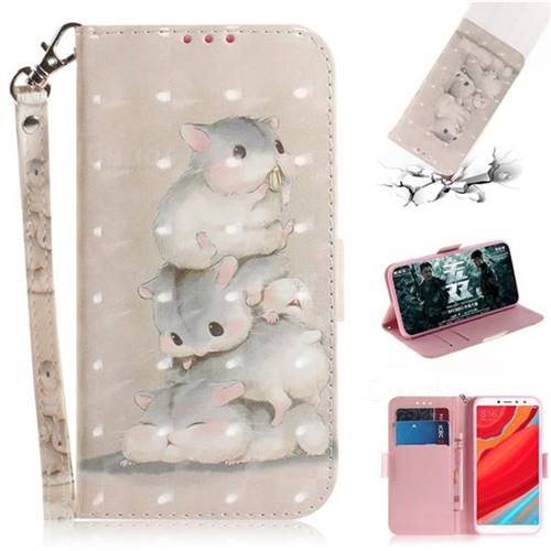 Three Squirrels 3D Painted Leather Wallet Phone Case for Mi Xiaomi Redmi S2 (Redmi Y2)