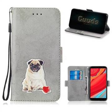 Retro Leather Phone Wallet Case with Aluminum Alloy Patch for Mi Xiaomi Redmi S2 (Redmi Y2) - Gray