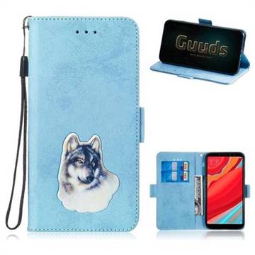Retro Leather Phone Wallet Case with Aluminum Alloy Patch for Mi Xiaomi Redmi S2 (Redmi Y2) - Light Blue