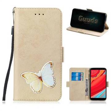 Retro Leather Phone Wallet Case with Aluminum Alloy Patch for Mi Xiaomi Redmi S2 (Redmi Y2) - Golden