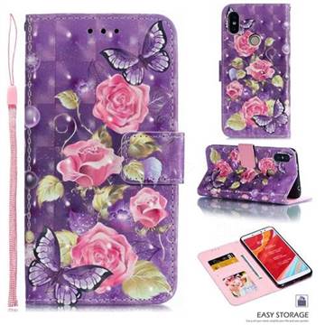 Purple Butterfly Flower 3D Painted Leather Phone Wallet Case for Mi Xiaomi Redmi S2 (Redmi Y2)