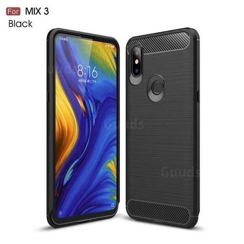 Luxury Carbon Fiber Brushed Wire Drawing Silicone TPU Back Cover for Xiaomi Mi Mix 3 - Black
