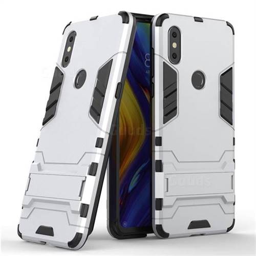 Armor Premium Tactical Grip Kickstand Shockproof Dual Layer Rugged Hard Cover for Xiaomi Mi Mix 3 - Silver