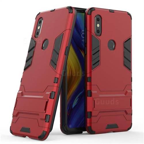 Armor Premium Tactical Grip Kickstand Shockproof Dual Layer Rugged Hard Cover for Xiaomi Mi Mix 3 - Wine Red