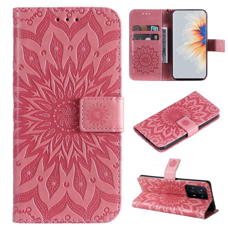 Embossing Sunflower Leather Wallet Case for Xiaomi Mi Mix 4 - Pink