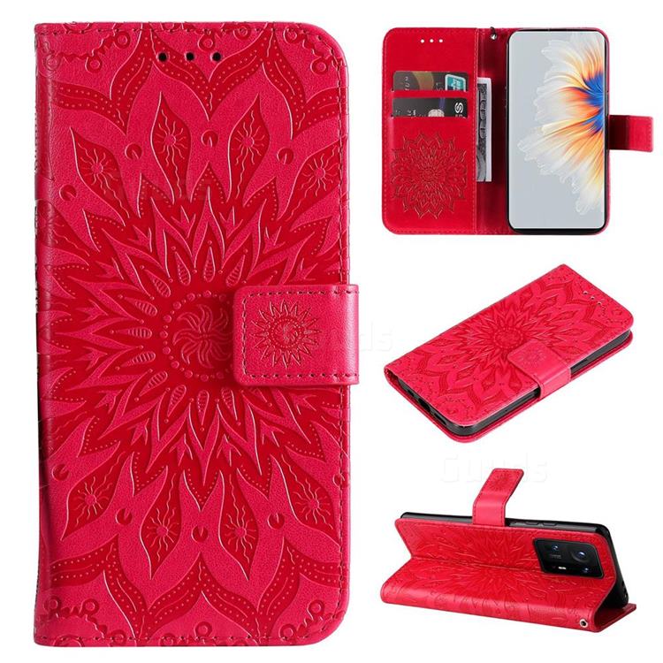 Embossing Sunflower Leather Wallet Case for Xiaomi Mi Mix 4 - Red