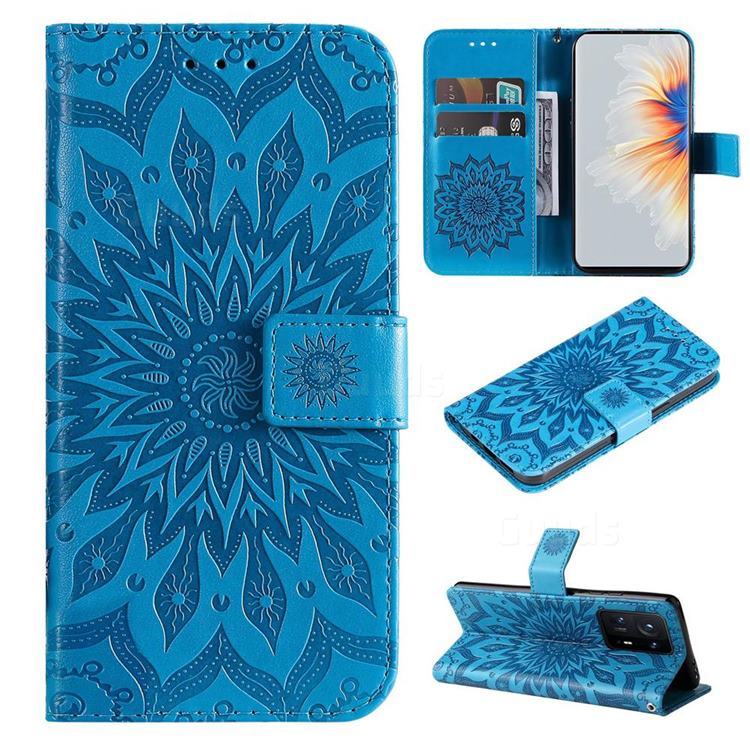 Embossing Sunflower Leather Wallet Case for Xiaomi Mi Mix 4 - Blue