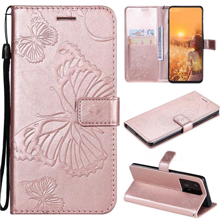 Embossing 3D Butterfly Leather Wallet Case for Xiaomi Mi Mix 4 - Rose Gold