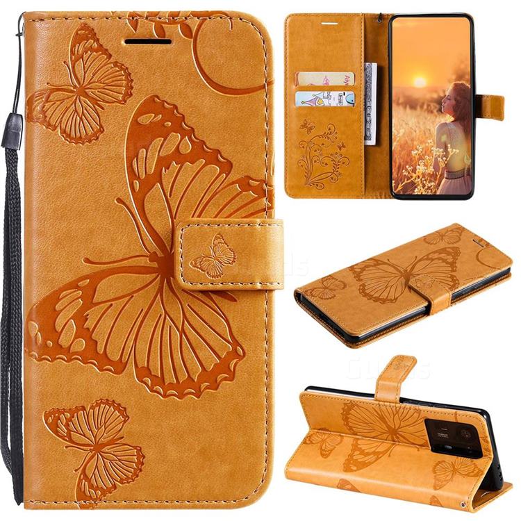 Embossing 3D Butterfly Leather Wallet Case for Xiaomi Mi Mix 4 - Yellow
