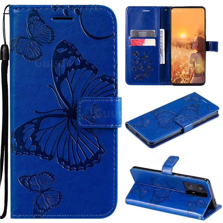 Embossing 3D Butterfly Leather Wallet Case for Xiaomi Mi Mix 4 - Blue