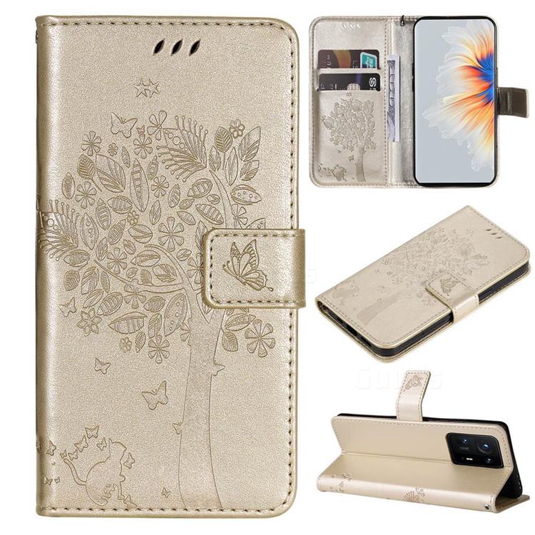 Embossing Butterfly Tree Leather Wallet Case for Xiaomi Mi Mix 4 - Champagne