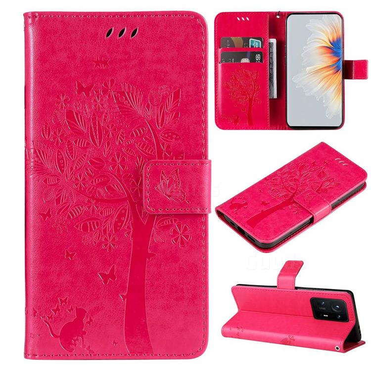 Embossing Butterfly Tree Leather Wallet Case for Xiaomi Mi Mix 4 - Rose