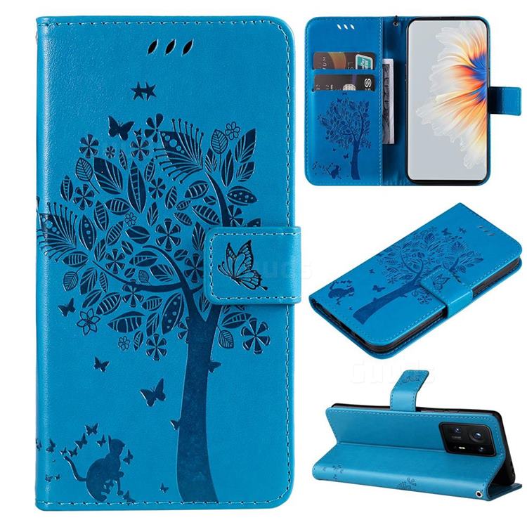 Embossing Butterfly Tree Leather Wallet Case for Xiaomi Mi Mix 4 - Blue