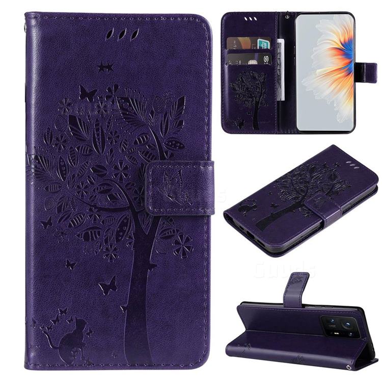 Embossing Butterfly Tree Leather Wallet Case for Xiaomi Mi Mix 4 - Purple