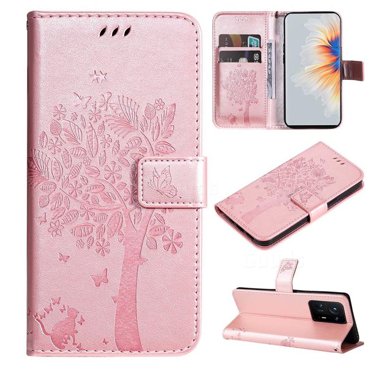 Embossing Butterfly Tree Leather Wallet Case for Xiaomi Mi Mix 4 - Rose Pink
