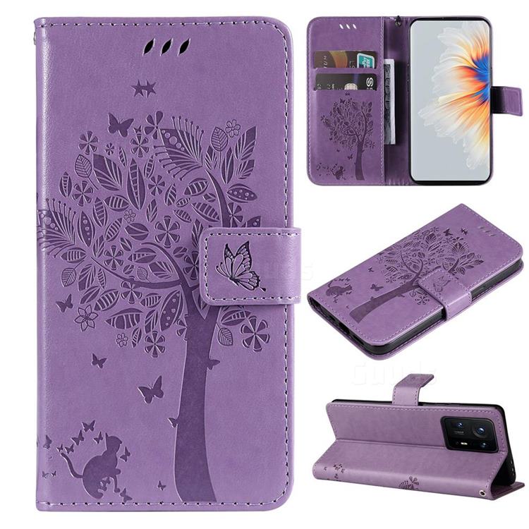 Embossing Butterfly Tree Leather Wallet Case for Xiaomi Mi Mix 4 - Violet