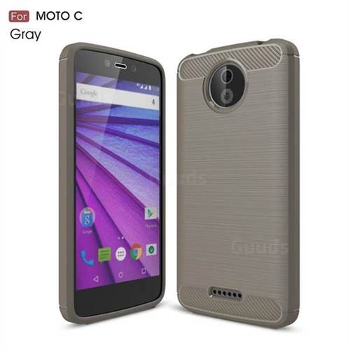 Luxury Carbon Fiber Brushed Wire Drawing Silicone TPU Back Cover for Motorola Moto C - Gray