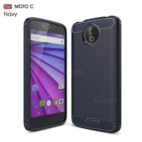 Luxury Carbon Fiber Brushed Wire Drawing Silicone TPU Back Cover for Motorola Moto C - Navy