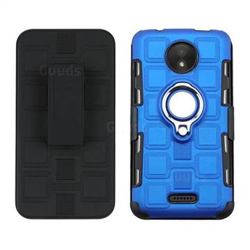 3 in 1 PC + Silicone Leather Phone Case for Motorola Moto C - Dark Blue