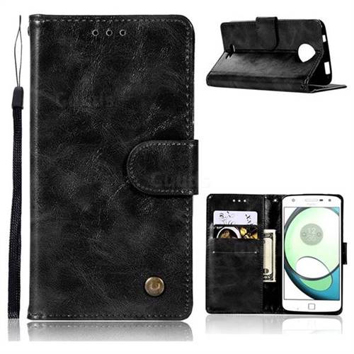 Luxury Retro Leather Wallet Case for Motorola Moto C - Black
