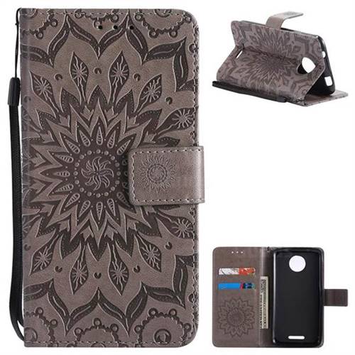 Embossing Sunflower Leather Wallet Case for Motorola Moto C - Gray