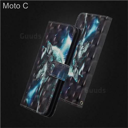 Snow Wolf 3D Painted Leather Wallet Case for Motorola Moto C