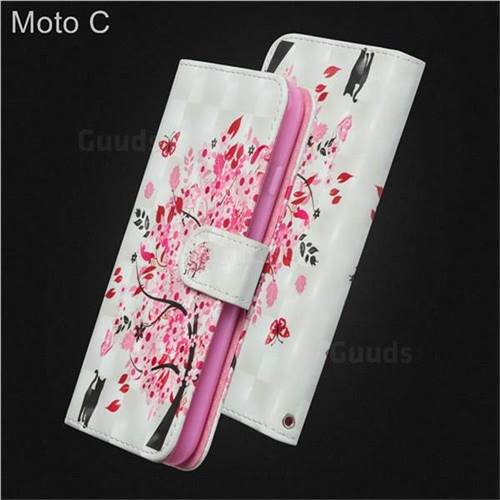 Tree and Cat 3D Painted Leather Wallet Case for Motorola Moto C