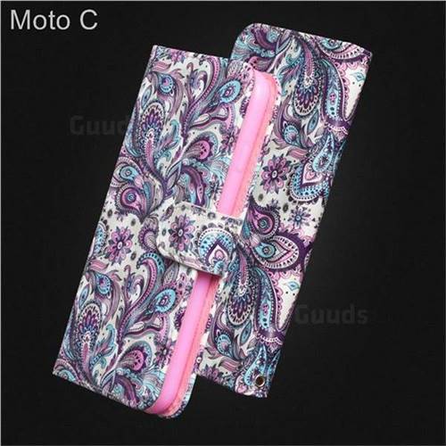 Swirl Flower 3D Painted Leather Wallet Case for Motorola Moto C