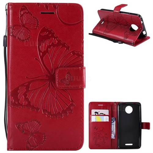 Embossing 3D Butterfly Leather Wallet Case for Motorola Moto C - Red