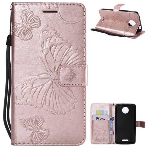 Embossing 3D Butterfly Leather Wallet Case for Motorola Moto C - Rose Gold