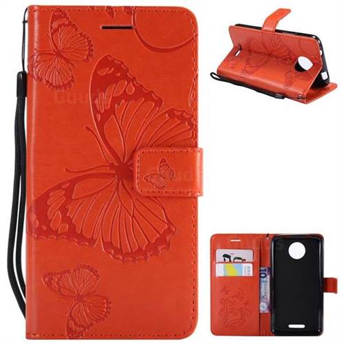 Embossing 3D Butterfly Leather Wallet Case for Motorola Moto C - Orange
