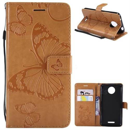 Embossing 3D Butterfly Leather Wallet Case for Motorola Moto C - Yellow