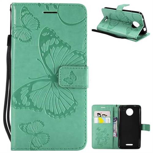 Embossing 3D Butterfly Leather Wallet Case for Motorola Moto C - Green